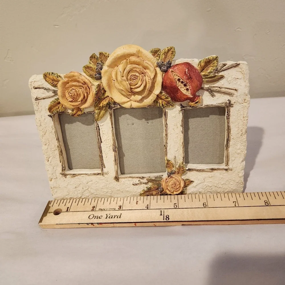 Vintage Figi Photo 3 Picture Frame White Roses Romantic Shabby Chic Desk or Wall